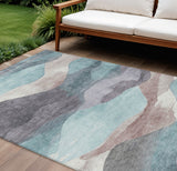 8' X 10' Teal Blue And Plum Abstract Washable Indoor Outdoor Area Rug