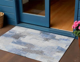 3' X 5' Denim Blue And Ivory Abstract Washable Indoor Outdoor Area Rug