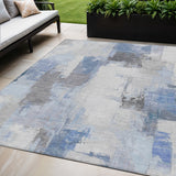 5' X 8' Denim Blue And Ivory Abstract Washable Indoor Outdoor Area Rug