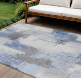 8' X 10' Denim Blue And Ivory Abstract Washable Indoor Outdoor Area Rug