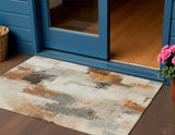 3' X 5' Ivory And Rust Abstract Washable Indoor Outdoor Area Rug