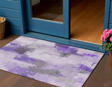 3' X 5' Lavender And Ivory Abstract Washable Indoor Outdoor Area Rug