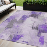 5' X 8' Lavender And Ivory Abstract Washable Indoor Outdoor Area Rug
