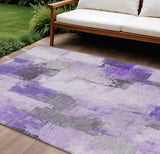 8' X 10' Lavender And Ivory Abstract Washable Indoor Outdoor Area Rug