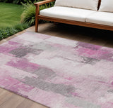 8' X 10' Pink And Silver Abstract Washable Indoor Outdoor Area Rug