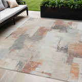 5' X 8' Rust And Ivory Abstract Washable Indoor Outdoor Area Rug