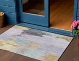 3' X 5' Lavender And Gold Abstract Washable Indoor Outdoor Area Rug