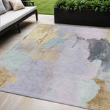 5' X 8' Lavender And Gold Abstract Washable Indoor Outdoor Area Rug