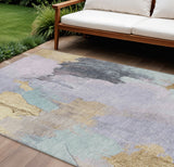 8' X 10' Lavender And Gold Abstract Washable Indoor Outdoor Area Rug