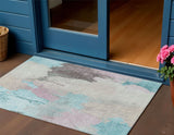 3' X 5' Teal Blue And Beige Abstract Washable Indoor Outdoor Area Rug
