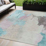 5' X 8' Teal Blue And Beige Abstract Washable Indoor Outdoor Area Rug