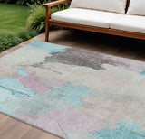 8' X 10' Teal Blue And Beige Abstract Washable Indoor Outdoor Area Rug