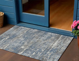 3' X 5' Denim Blue And Gray Geometric Washable Indoor Outdoor Area Rug