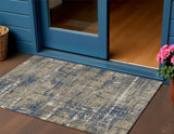 3' X 5' Navy Blue And Beige Geometric Washable Indoor Outdoor Area Rug