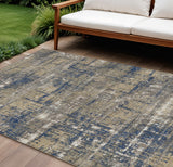 8' X 10' Navy Blue And Beige Geometric Washable Indoor Outdoor Area Rug