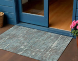 3' X 5' Taupe And Teal Blue Geometric Washable Indoor Outdoor Area Rug