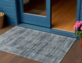3' X 5' Denim Blue And Ivory Striped Washable Indoor Outdoor Area Rug