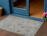 3' X 5' Gray And Copper Floral Washable Indoor Outdoor Area Rug