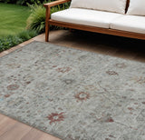 8' X 10' Gray And Copper Floral Washable Indoor Outdoor Area Rug