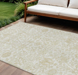 8' X 10' Ivory And Beige Floral Washable Indoor Outdoor Area Rug