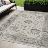 5' X 8' Ivory And Gray Floral Washable Indoor Outdoor Area Rug