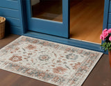 3' X 5' Linen And Ivory Floral Washable Indoor Outdoor Area Rug