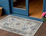 3' X 5' Beige And Blue Floral Washable Indoor Outdoor Area Rug