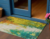 3' X 5' Green And Gold Abstract Washable Indoor Outdoor Area Rug
