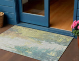 3' X 5' Pale Aqua And Ivory Abstract Washable Indoor Outdoor Area Rug