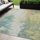 5' X 8' Pale Aqua And Ivory Abstract Washable Indoor Outdoor Area Rug
