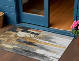3' X 5' Black And Gold Abstract Washable Indoor Outdoor Area Rug