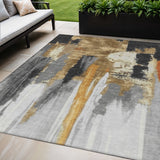 5' X 8' Black And Gold Abstract Washable Indoor Outdoor Area Rug