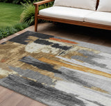8' X 10' Black And Gold Abstract Washable Indoor Outdoor Area Rug