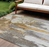 8' X 10' Ivory And Gold Abstract Washable Indoor Outdoor Area Rug