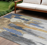 8' X 10' Navy Blue And Gold Abstract Washable Indoor Outdoor Area Rug