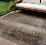 8' X 10' Brown And Ivory Abstract Washable Indoor Outdoor Area Rug