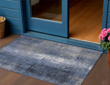 3' X 5' Navy Blue And Ivory Abstract Washable Indoor Outdoor Area Rug