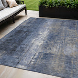5' X 8' Navy Blue And Ivory Abstract Washable Indoor Outdoor Area Rug