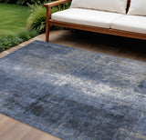 8' X 10' Navy Blue And Ivory Abstract Washable Indoor Outdoor Area Rug