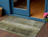 3' X 5' Olive Green And Ivory Abstract Washable Indoor Outdoor Area Rug