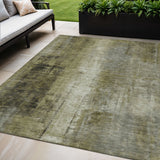 5' X 8' Olive Green And Ivory Abstract Washable Indoor Outdoor Area Rug