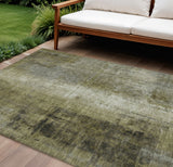 8' X 10' Olive Green And Ivory Abstract Washable Indoor Outdoor Area Rug