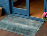 3' X 5' Teal Blue And Ivory Abstract Washable Indoor Outdoor Area Rug