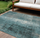 8' X 10' Teal Blue And Ivory Abstract Washable Indoor Outdoor Area Rug
