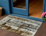 3' X 5' Taupe And Ivory Abstract Washable Indoor Outdoor Area Rug
