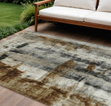 8' X 10' Taupe And Ivory Abstract Washable Indoor Outdoor Area Rug
