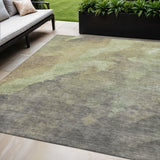 5' X 8' Artichoke Green And Taupe Abstract Washable Indoor Outdoor Area Rug