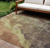 8' X 10' Brown And Fern Green Abstract Washable Indoor Outdoor Area Rug