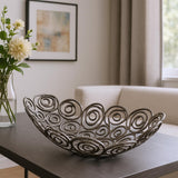 20" Silver Aluminum Abstract Circles Oval Decorative Bowl