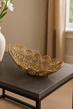 16" Gold Aluminum Abstract Circles Oval Decorative Bowl